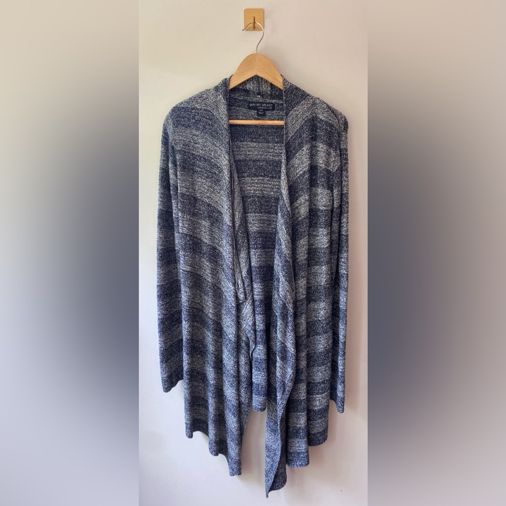 Medium Barefoot Dreams Bamboo Chic Lite Blue Stripe Calypso Wrap‎ Cardigan